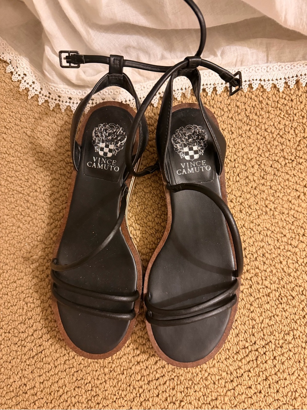 Vince Camuto Black Strappy Tie-Up Flat Sandals